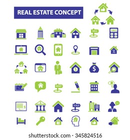 inmobiliaria, agente, agencia, íconos de edificios, signos vectores concepto establecido para infografías, móviles, sitio web, aplicación 