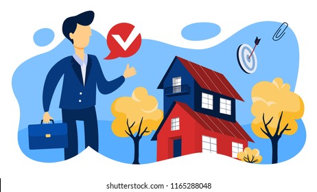 Real Estate Agent Or Broker Concept. House Sale Offering. Isolated Vector Illustration