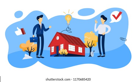 Real Estate Agent Or Broker Concept. House Sale Offering. Isolated Flat Vector Illustration