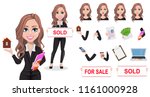 A real estate agent cartoon character. Beautiful realtor woman. Cute business woman. Pack of body parts, emotions and things. Build your own design. Vector illustration. 