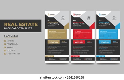 Real Estate Agent and Construction Business Rack card or Dl flyer template Vector. Creative Real estate rack card. With modern elements.