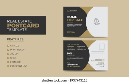 Real Estate Agent and Construction Business Postcard Template. Creative Real estate Postcard Template.