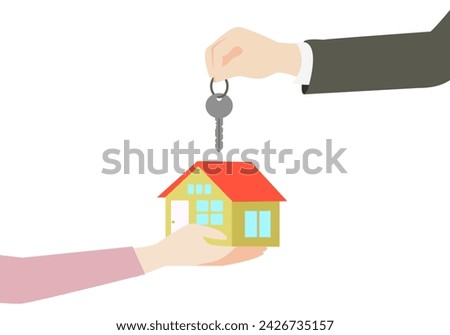 Real estate agent giving key to a new house. Vector illustration.