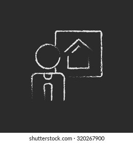 Real estate agent hand drawn in chalk on a blackboard vector white icon isolated on a black background.