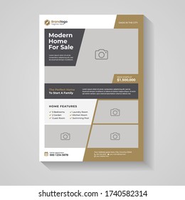Real estate agent house for sale a4 vector template. Can be used for promoting real estate agency business, house, property, construction and many more.