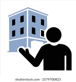 Real Estate Agent Icon man with building on white background 