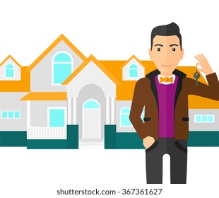 Immobilienmakler mit Schlüssel.