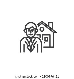 Real estate agent line icon. linear style sign for mobile concept and web design. Realtor and house outline vector icon. Symbol, logo illustration. Vector graphics