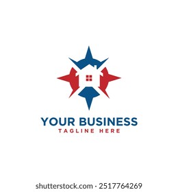 Real Estate agent logo design template with compass. Vector illustration