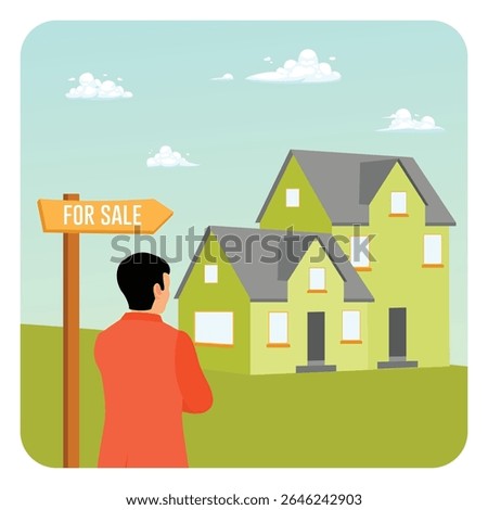 A real estate agent observing a house for sale, conveying a property acquisition or real estate investment. Real estate listing services concept.