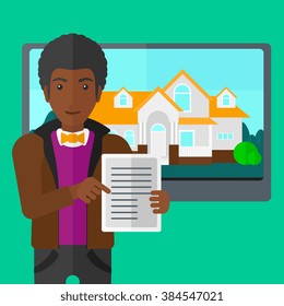 Real estate agent offering house.