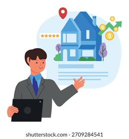 Agente inmobiliario presentando a los clientes