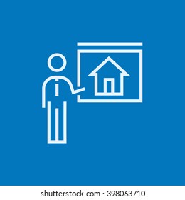Real estate agent showing house line icon.