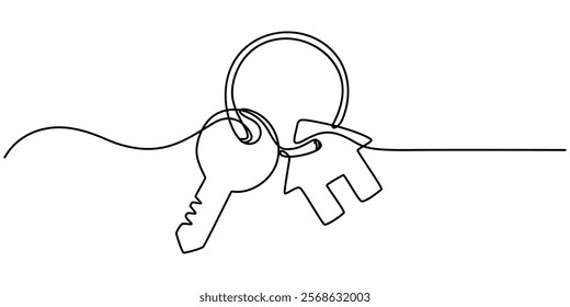 Real Estate Agent Single Line Icon, Continuous one line art drawing symbol of house keys, Real Estate Line Icon Vector Design, Continuous One Line Drawing Real Estate Icons Concept.