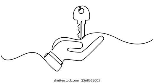 Real Estate Agent Single Line Icon, Continuous one line art drawing symbol of house keys, Real Estate Line Icon Vector Design, Continuous One Line Drawing Real Estate Icons Concept.