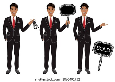 Real estate agent in three different poses