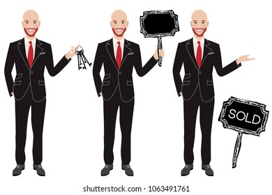 Real estate agent in three different poses