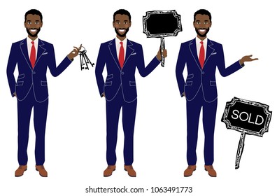 Real estate agent in three different poses