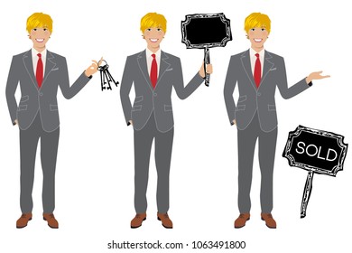 Real estate agent in three different poses