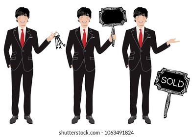 Real estate agent in three different poses