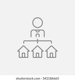 Real estate agent with three houses line icon for web, mobile and infographics. Vector dark grey icon isolated on light grey background.