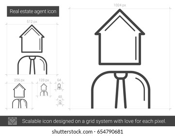 Icono de línea vectorial del agente inmobiliario aislado en fondo blanco. Icono de línea del agente inmobiliario para infografía, sitio web o aplicación. Icono escalable diseñado en un sistema de cuadrícula.