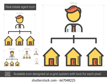 Real estate agent vector line icon isolated on white background. Real estate agent line icon for infographic, website or app. Scalable icon designed on a grid system.