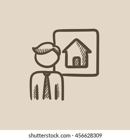 Real estate agent vector sketch icon isolated on background. Hand drawn Real estate agent icon. Real estate agent sketch icon for infographic, website or app.