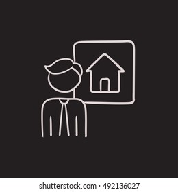 Icono de esbozo vectorial de agente inmobiliario aislado en segundo plano. Dibujo a mano Icono del agente inmobiliario. Icono de esbozo de agente inmobiliario para infografía, sitio web o aplicación.