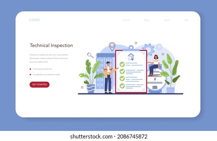 Real estate agent web banner or landing page. Qualified realtor searching for the best apartment option. Property selection and technical inspection. Vector flat illustration