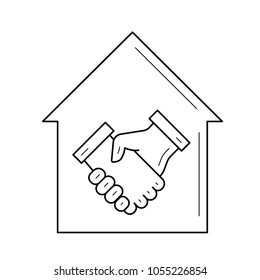 Real estate agreement vector line icon isolated on white background. Handshake after conclusion of real estate agreement line icon for infographic, website or app.