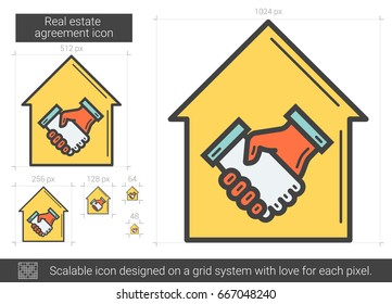 Real estate agreement vector line icon isolated on white background. Real estate agreement line icon for infographic, website or app. Scalable icon designed on a grid system.