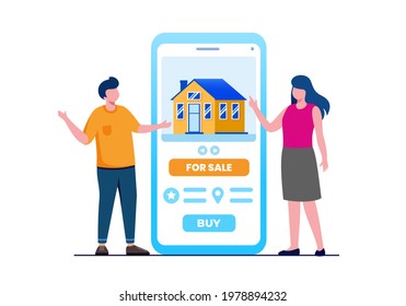 Concepto de aplicación inmobiliaria. plantilla de ilustración de vector plana 