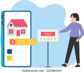 Real Estate application, property app layout, online buy property flat concept, house agreement, Mobile Application layout vector illustration
