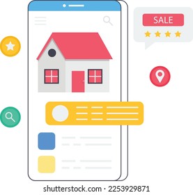 Real Estate application, property app layout, online buy property flat concept, house agreement, Mobile Application layout vector illustration
