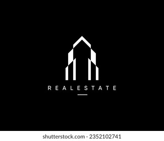 Real estate, architecture, construction, building, apartment, residence, property, cityscape, planning and structure logo design composition.