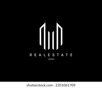 Inmobiliaria, arquitectura, construcción, paisajes urbanos, paisajes urbanos, plantilla de diseño del logo de rascacielos. Símbolo del logotipo del vector de paisaje urbano abstracto.