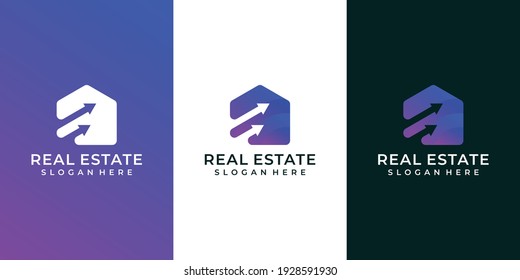 Flecha inmobiliaria diseño de logotipo de espacio negativo diseño de gradiente vectorial inspiración