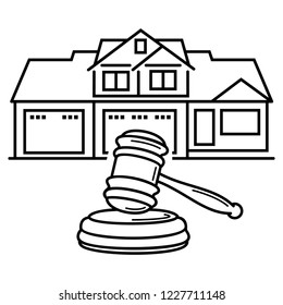 Real estate auction. Court house auction. Vector flat outline icon illustration isolated on white background.  