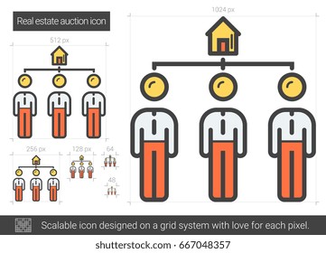 Real estate auction vector line icon isolated on white background. Real estate auction line icon for infographic, website or app. Scalable icon designed on a grid system.