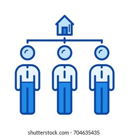 Real estate auction vector line icon isolated on white background. Real estate auction line icon for infographic, website or app. Blue icon designed on a grid system.