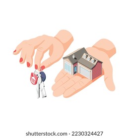 Real estate augmented reality isometric composition with isolated house sales modern service image vector illustration