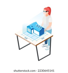 Real estate augmented reality isometric composition with isolated house sales modern service image vector illustration