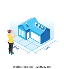 Real estate augmented reality isometric composition with isolated house sales modern service image vector illustration