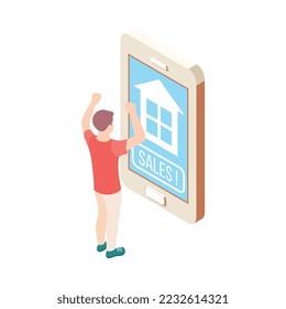 Real estate augmented reality isometric composition with isolated house sales modern service image vector illustration