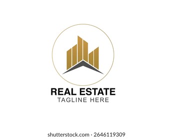 Real estate back and golden logo designs with white background