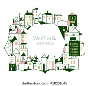 Real estate background with houses - graphic illustration, hand drawn design, vector