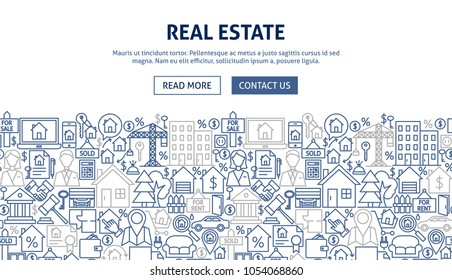 Real Estate Banner Design. Vector Illustration of Line Web Concept.