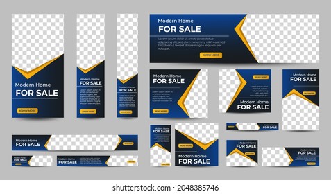 Real Estate banner design web template Set, Horizontal header web banner. Modern Gradient Blue cover header background for website design, Social Media Cover ads banner, flyer, invitation card