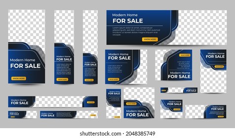 Real Estate banner design web template Set, Horizontal header web banner. Modern Gradient Blue cover header background for website design, Social Media Cover ads banner, flyer, invitation card